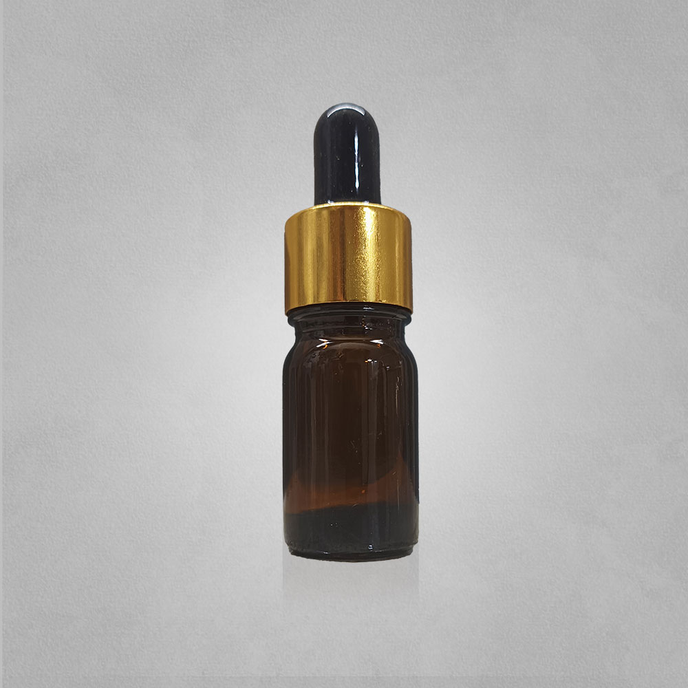 5ML YB AMBER IMPORTED GLASS BOTTLE WITH 18MM GOLDEN BLACK DROPPER