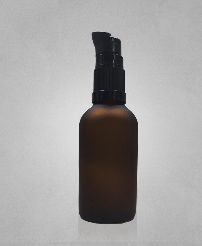 50ML AMBER FROSTED GLASS BOTTLE WITH BLACK SERUM PUMP