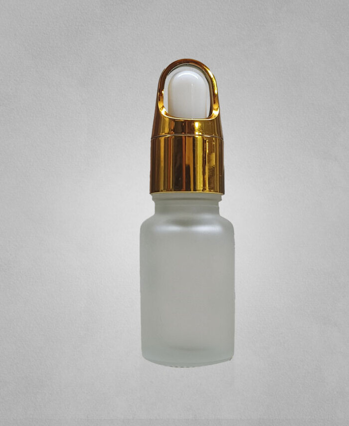 10ML CLEAR FROSTED GLASS BOTTLE WITH 18MM BACKET DROPPER WHITE GOLDEN