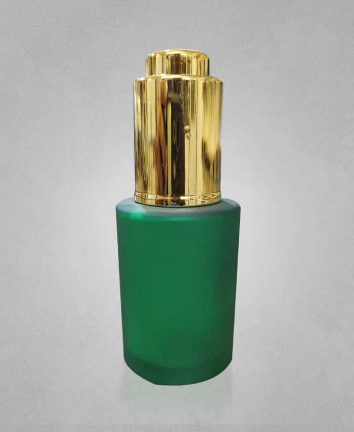 30ML GREEN FROSTED GLASS BOTTLE WITH 20MM GOLDEN PRESSURE DROPPER