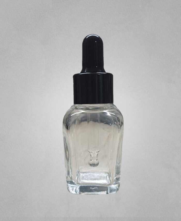 10ML CLEAR SQUARE GLASS BOTTLE WITH 18MM BLACK DROPPER