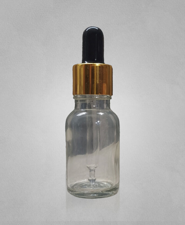 15ML CLEAR GLASS BOTTLE WITH 18MM BLACK GOLDEN DROPPER