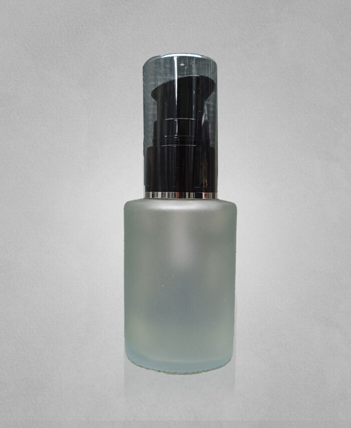 30ML FLAT SHOULDER BOTTLE-FROSTED CLEAR WITH ACRYLIC PUMP
