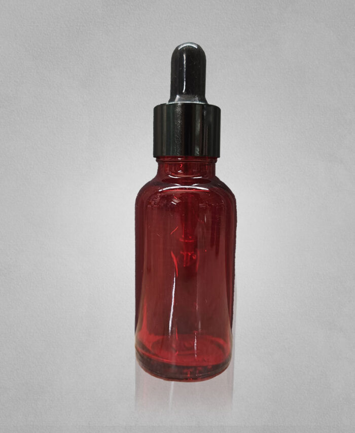 30ML GLASS BOTTLE-RED WITH 18MM BLACK DROPPER